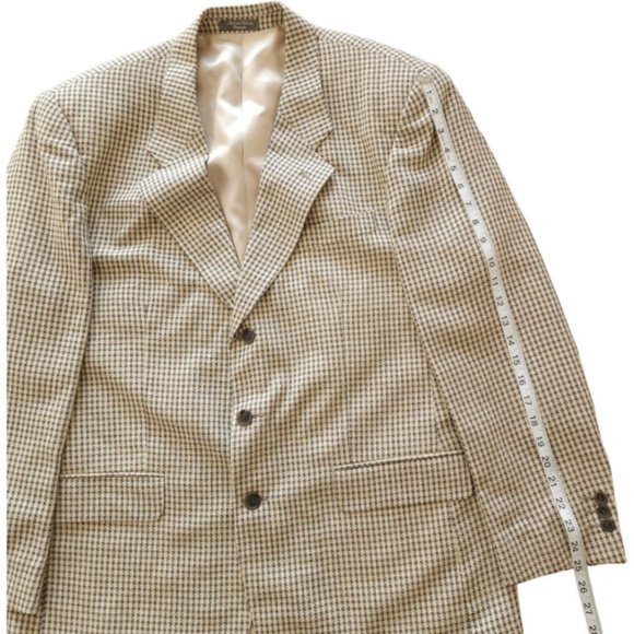 Vintage Jacques Fath Paris silk wool brown plaid blazer, sportcoat - Picture 7 of 9